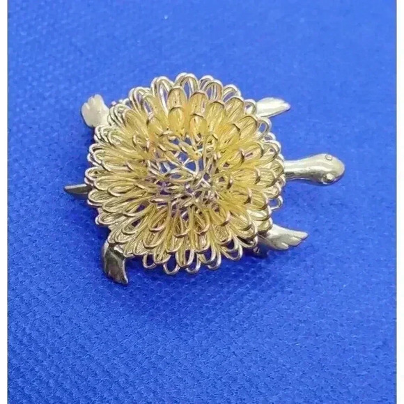 Vintage Brooch Turtle tortoise 10k Gold plated Wire Hand Wrapped Shell Figural - Picture 3 of 11